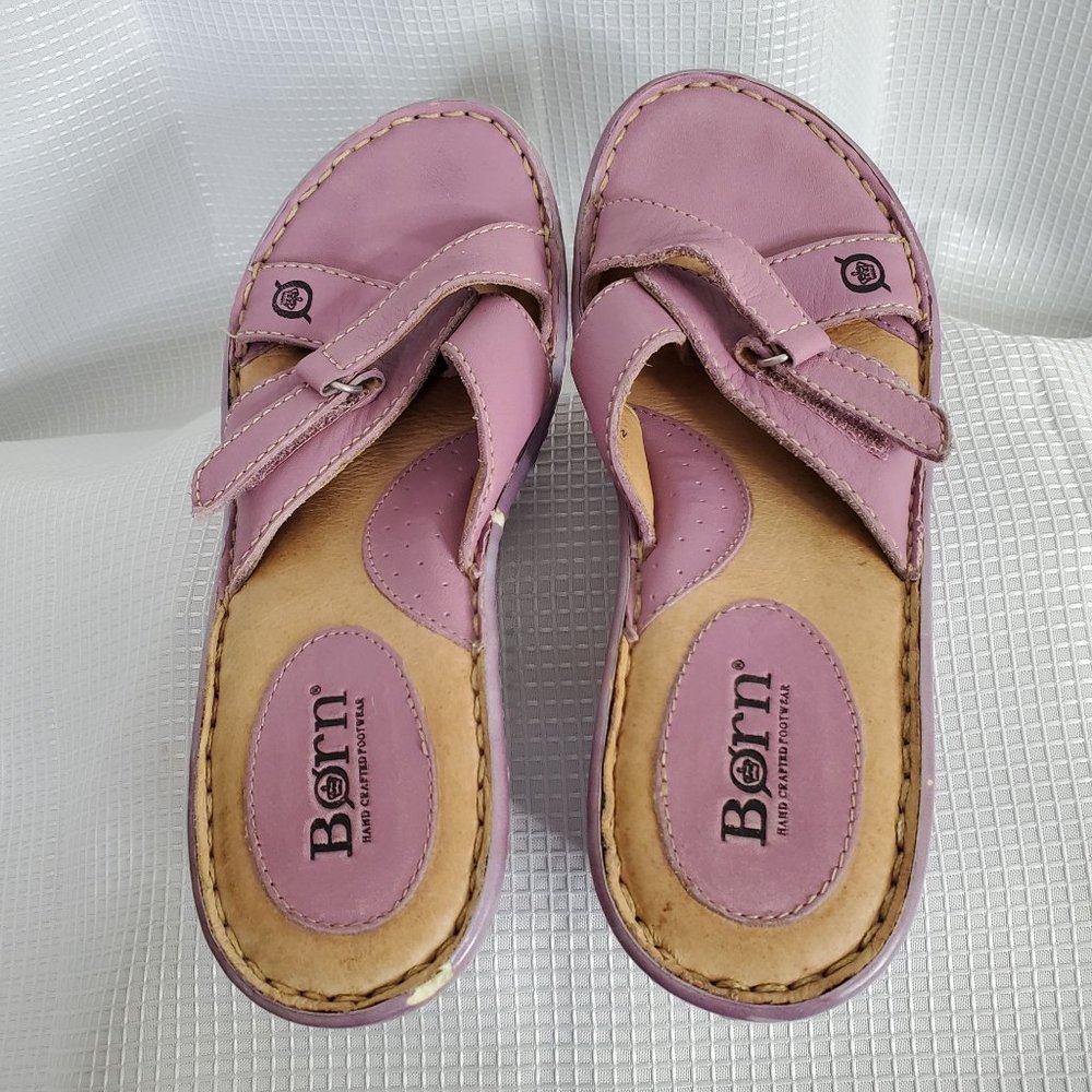 Born Handcrafted Footwear Size 8/39 Leather Wedge Sandals Heels Straps Purple - Picture 9 of 16